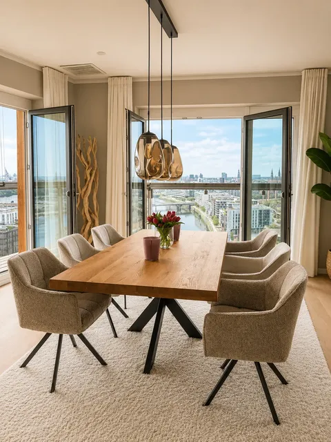 Elegantes Esszimmer mit Holztisch in einer gepflegten Privatwohnung